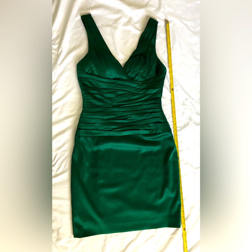 Y2k Euc Cache Gorgeous Emerald Green Vneck Short Satin Sleeveless Dress
